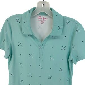 Lillie Green Womens Golf Polo Shirt Mint Green Crossed Clubs Print Size PS